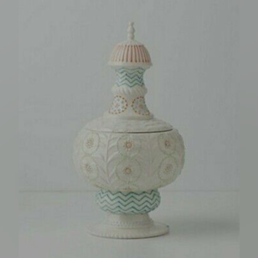 New Rare Anthropologie Merriweather Cookie Jar Gourd White Red Blue Green
